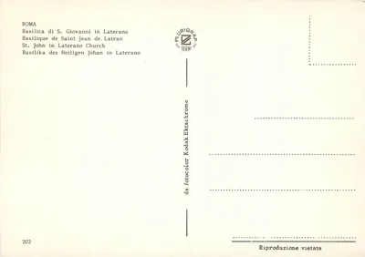 Basilika Saint-Jean-de-Latran — Rom — Verlag Plurigraf Eterni, Nr. 202 — Rückseite
