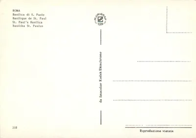 Basiliek Sint-Paulus — Rome — uitgever Plurigraf FERNI, n° 218 — Achterkant