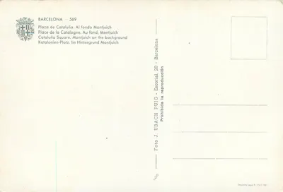Praça de Cataluña — Montjuïch em segundo plano — Foto J. Ubach Puig, série 569 — Verso