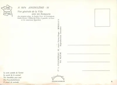 Angoulême — Vista general de la Ciudad con sus Alcances — Editor Elcée, N° 5074 — Reverso