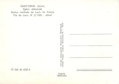 Saint-Denis (Seine) — Katedra abbatialna, pomnik grobowy Ludwika IX (†1260) — szczegół — Wydawnictwo Komercyjne Zabytkowych Monumentów, Paryż — Rewers