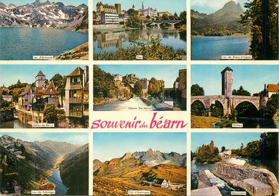 Souvenir do Béarn — Carta postal multivista com 9 cenas — CAP PHEOA Edições