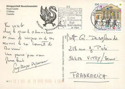 Zamek Neuschwanstein — Niemcy — wydawca J. Härt, nr 1 — Rewers