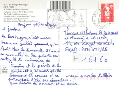 Pont-l'Abbé — Castelo e trajes tradicionais bretones — Éditions Alliance Carterie, n° 9573 — Verso