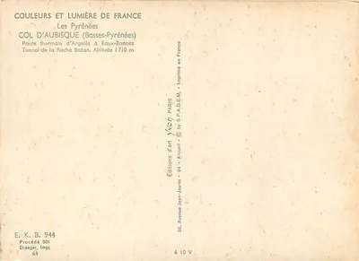 Col d'Aubisque — Tunel da Roche Bazan — Éditions Jean-Jaurès — Verso