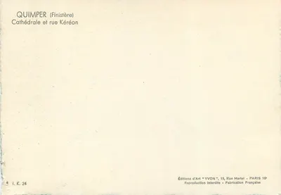 Quimper (Finistère) — Cathédrale et rue Kéréon — Éditions d'Art YVON — Verso