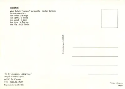 Romano — símbolo e legenda — Éditions BETULA, n°14209 — Verso