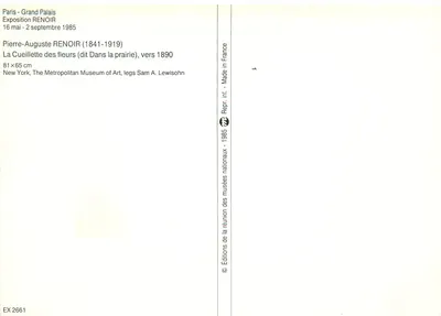 Dwie młode kobiety zbierające kwiaty — Wystawa Renoir 1985 — Wydawnictwa Muzeów Narodowych — Rewers