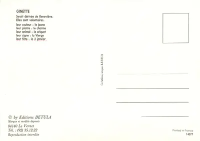 Ginette — Personagem mitológico — Éditions Betula, n°14077 — Verso
