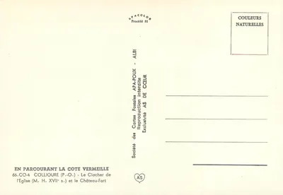 Collioure — O campanário da igreja e o castelo-forte — Sociedade das Cartas Postais APA-POUX - ALBI — Verso