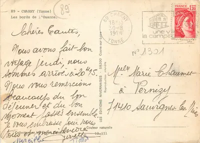 Brzegi rzeki Ouanne — Charny (Yonne) — Les Éditions Nivernaises, n°1301 — Rewers