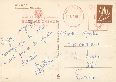 Hambourg — Jungfernsteig und Alsterpavillon — éditeur ANCO, n° 4106 — Verso