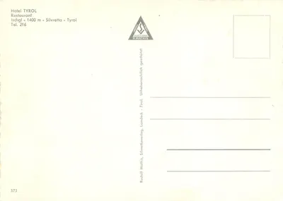 Hotel Tirol — Ischgl, Silvretta, Tyrol — wydawca Rudolf Mathis — Rewers