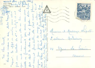 Hotel Tirol — Silvretta, Tyrol — wydawca Rudolf Mathis, nr 373 — Rewers