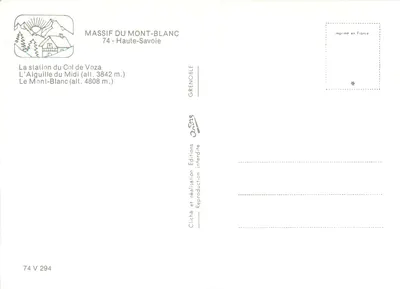 Massif Mont-Blanc — Stacja Col de Voza, Aiguille du Midi, Mont-Blanc — Wydawnictwo Grenoble — Rewers