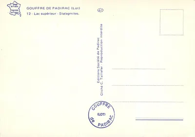 Jaskinia Padirac (Lot) — Góra górna - Stalaktyty — Wydawnictwo C. Taillefer — Rewers