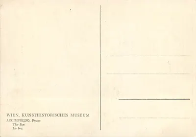 Máscara asteca — representação de um deus do fogo — editor desconhecido, número de série não visível — Verso