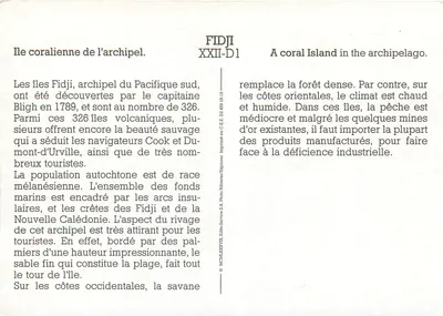 Ilha coralina do arquipélago — Fidji — Photo Services S.A. — XXII-D1 — Verso