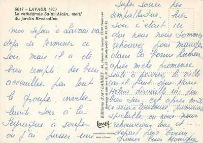 Lavaur (81) — A catedral Saint-Alain, motivo do jardim Bressolles — Éditions d'Art Larrey — Verso