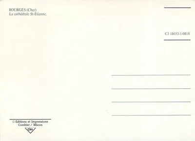 Bourges — Katedra Świętego Etienne — Éditions et Impressions Combier / Mâcon, seria C3 18033-1-0818 — Rewers