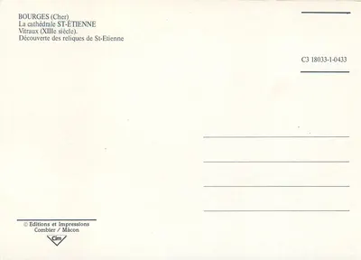 Bourges (Cher) — Katedra Świętego Etienne — Witraż z XIII wieku — Odkrycie relikwii Świętego Etienne — Rewers