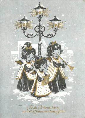 Anjos cantando na neve — Amag, série 59 — impressa na Alemanha Ocidental