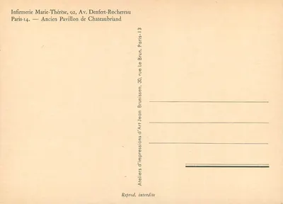 Infirmaria Marie-Thérèse — Antigo Pavilhão de Chateaubriand — Ateliers d’Impressions d’Art Jean Brun — Verso