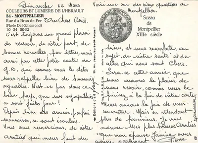 Montpellier — rua dos velhos bairros do Hérault — Edições de Arte Arcueil — Verso