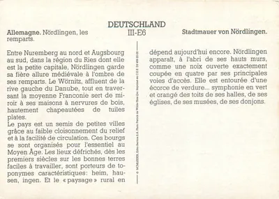 Nördlingen — muros e igreja — Editor: Patrick de Wilde / Photo-Service S.A. — III-E6 — Verso