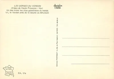 As Gorges do Verdon — Alpes da Alta Provença - Var — Edições Photogolor ADIA, série EA. 174 — Verso