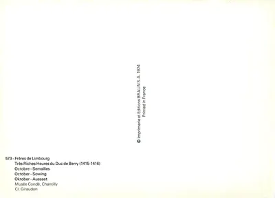 Castelo de Chantilly — Semailles — Frères de Limbourg, edições BRAUN S.A. 1974 — Verso