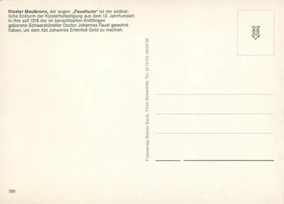 Kloster Maulbronn — Torre de Faust — Fotoverlag Günter Beck — Verso