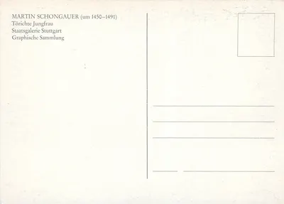 Kobieta z kapeluszem — rzeźba Martin Schongauer — Wydawnictwo Graphische Sammlung Stuttgart — Rewers
