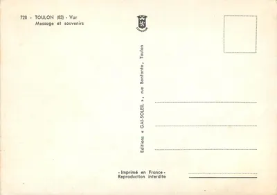 Toulon - Costa do Azul — Telegrama decorativo — Edições Gai-Soleil — Verso
