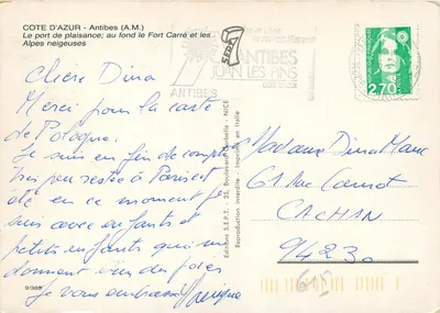 Antibes — Port rekreacyjny z Fortem Carré i śnieżnymi Alpami — Éditions S.E.P.T. n°9/389 — Rewers