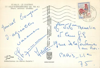 Castelo de Haut-Kœnigsbourg — vista aérea — Edições Hachette — Verso