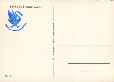 Castelo de Neuschwanstein — vista panorâmica — Editor M. Herpich & Sohn, n° 749 — Verso