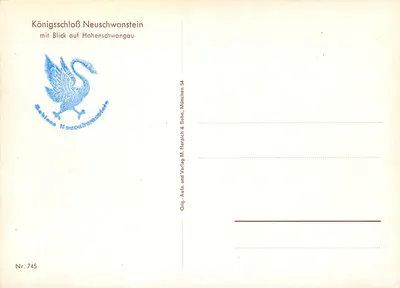 Castelo de Neuschwanstein — vista sobre Hohenschwangau — editor M. Herpich & Sohn, Munique, n° 745 — Verso