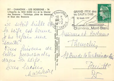 Chamonix - Les Bossons — Aiguille du Midi (3.842 m) i Glacier des Bossons — Wydawnictwo Fotograficzne JANSOL, nr 017 — Rewers