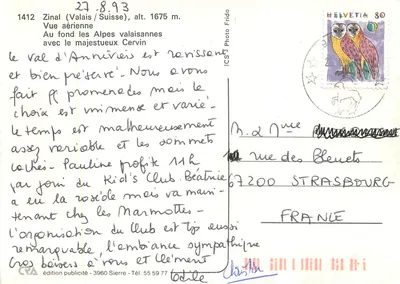 Zinal (Walentynat) — Widok lotniczy Alp walentynackich z majestatycznym Cervinem — wydawnictwo reklamowe ICS1, nr 1412 — Rewers