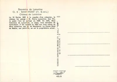 Castelo de Lamartine — Saint-Point (71) — editor Cimy — Verso