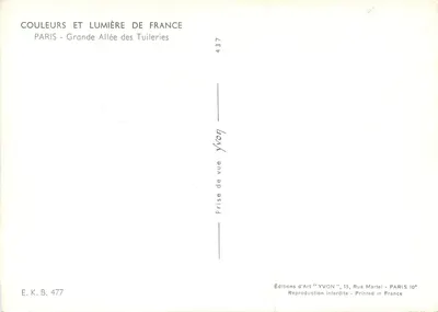 Grande Avenida das Tuileries — Paris — Edições de Arte YVON — Verso