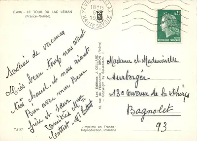 Wycieczka po jeziorze Leman — Wyd. J. Cellard, n° E.4309 — Rewers