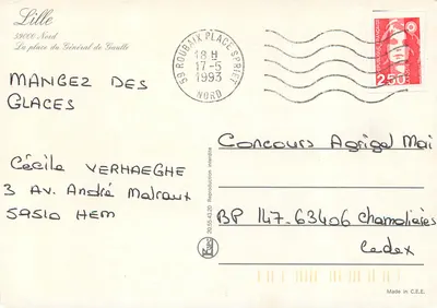 Lille — Place du Général de Gaulle z fontanną i ratuszem — wydawca nieznany — Rewers
