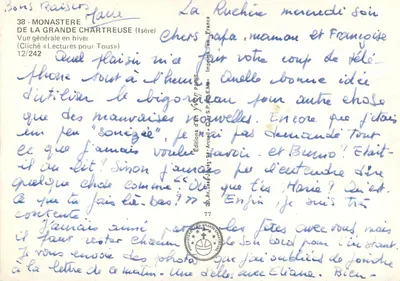 La Grande Chartreuse — Vue générale en hiver — Éditions d'en France, n° 12/242 — Verso