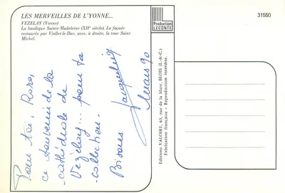 Vézelay — Basílica de Santa Madeleine e torre de São Miguel — Edições Valoire — Verso