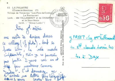 Os Pinheiros de Cordouan — Village de Vacances — Editor ARTAUD Frères — Verso