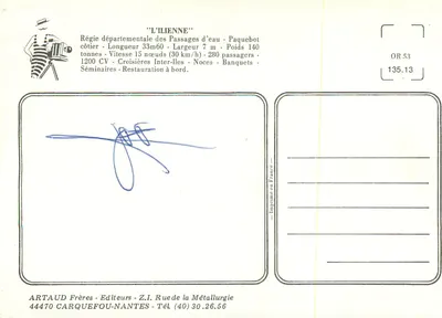 L'Ilienne — Navio de cabotagem — Artaud Frères — Verso