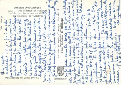 Turenne — Ogólny widok z dominującymi ruiny zamku — Wydawnictwo Modernes « Théodé » — Rewers