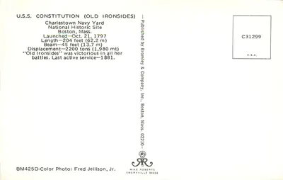 USS CONSTITUTION — Old Ironsides — Publicado por Bromley & Company, Inc. n° C31299 — Verso